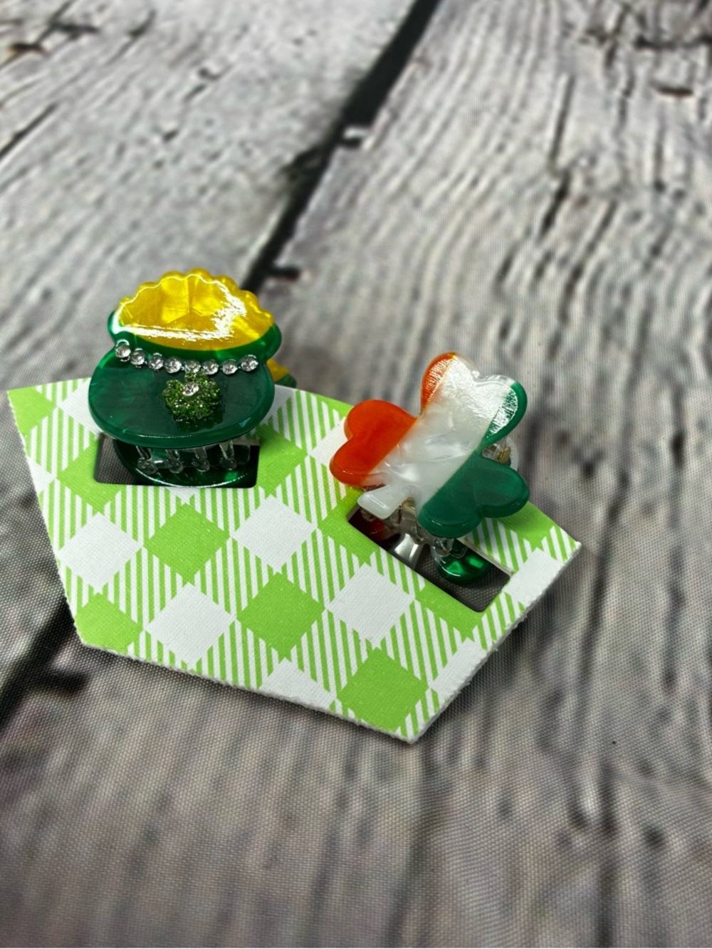 5/$20 Piper K Lot of 2 St Patrick’s Day Mini Hair Clips Irish Clover Pot O Gold